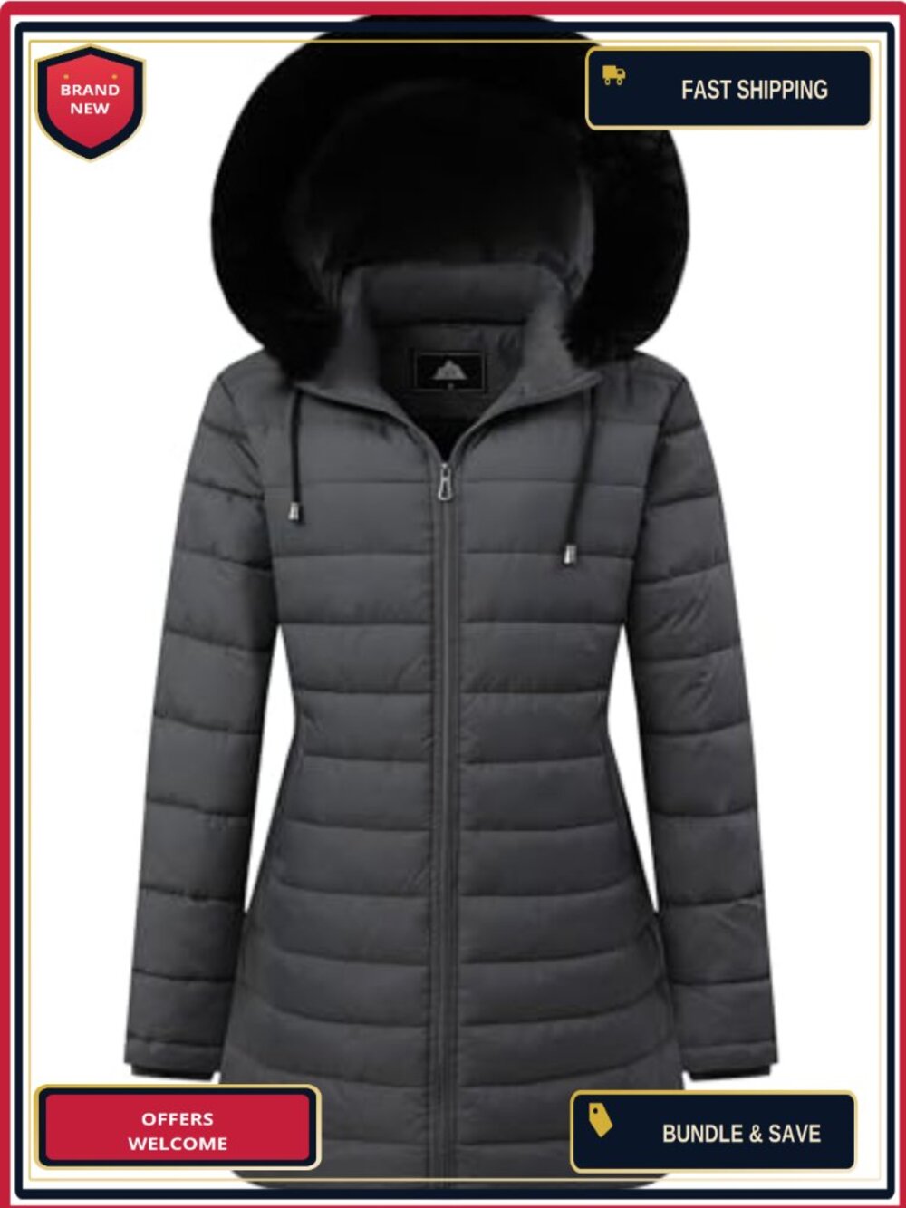 Women's Waterproof Long Hooded Down Jacket with Fur Collar